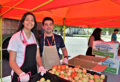 Students working at the food bank