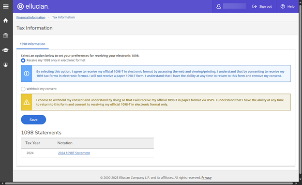 Options on the Tax Information page
